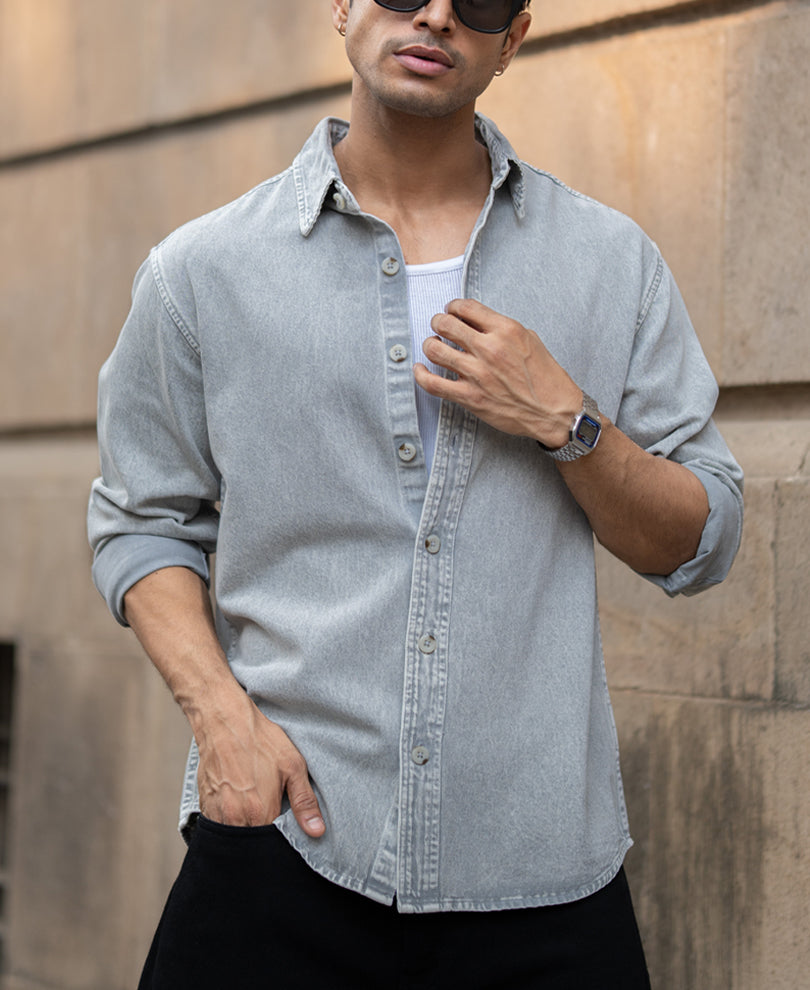 Grey Washed Denim Shirt.