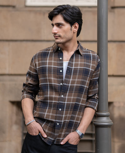 Brown Structured Checks Shirt.