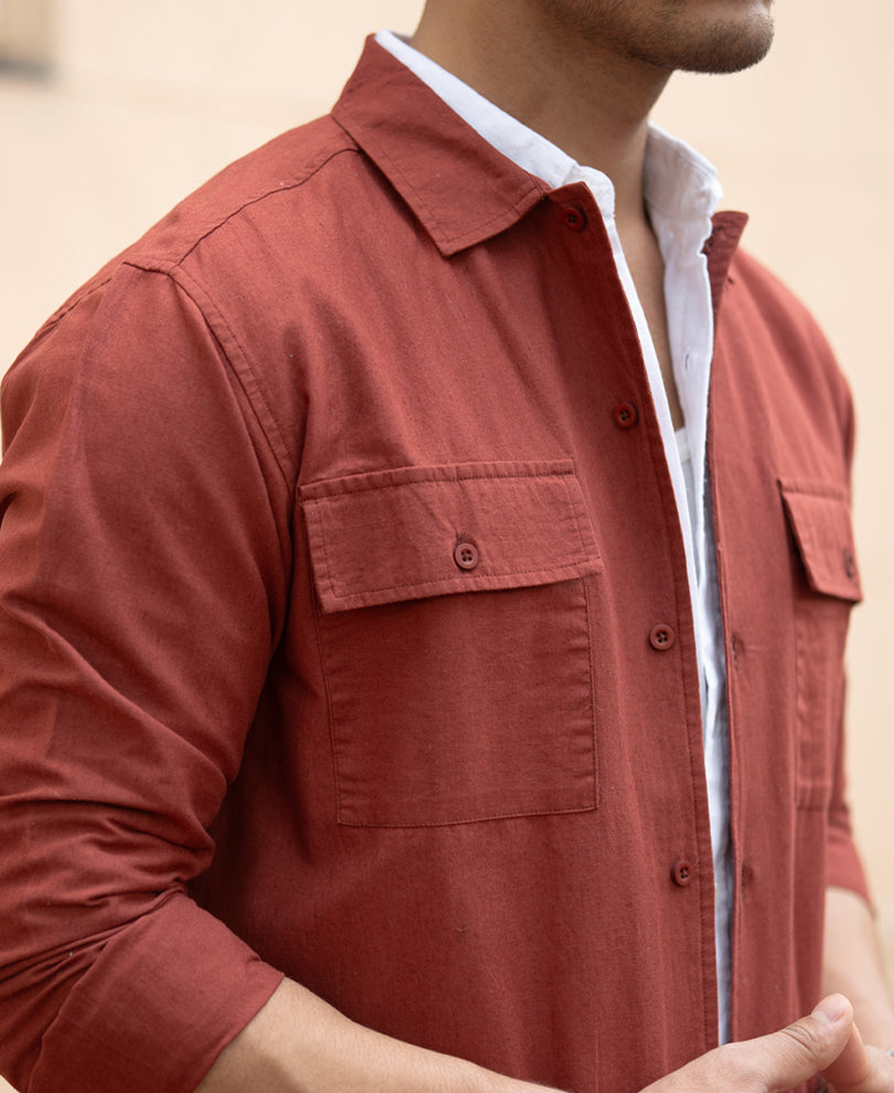 Brick Embroidered Linen Shirt