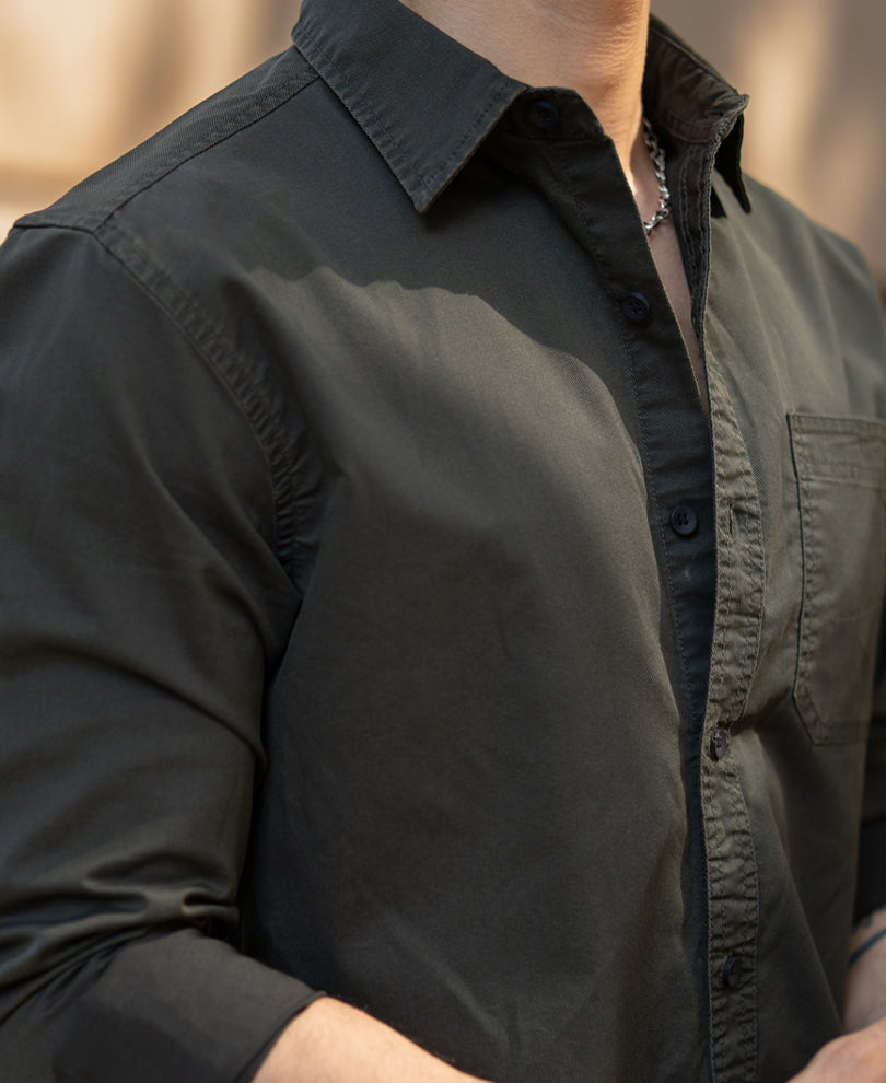 Dark Olive Cotton Twill Shirt.