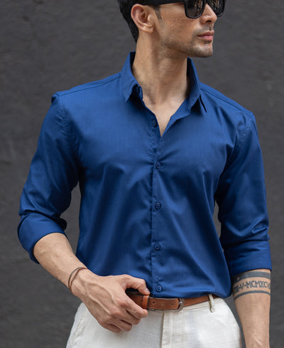Navy Melange Stretch Shirt