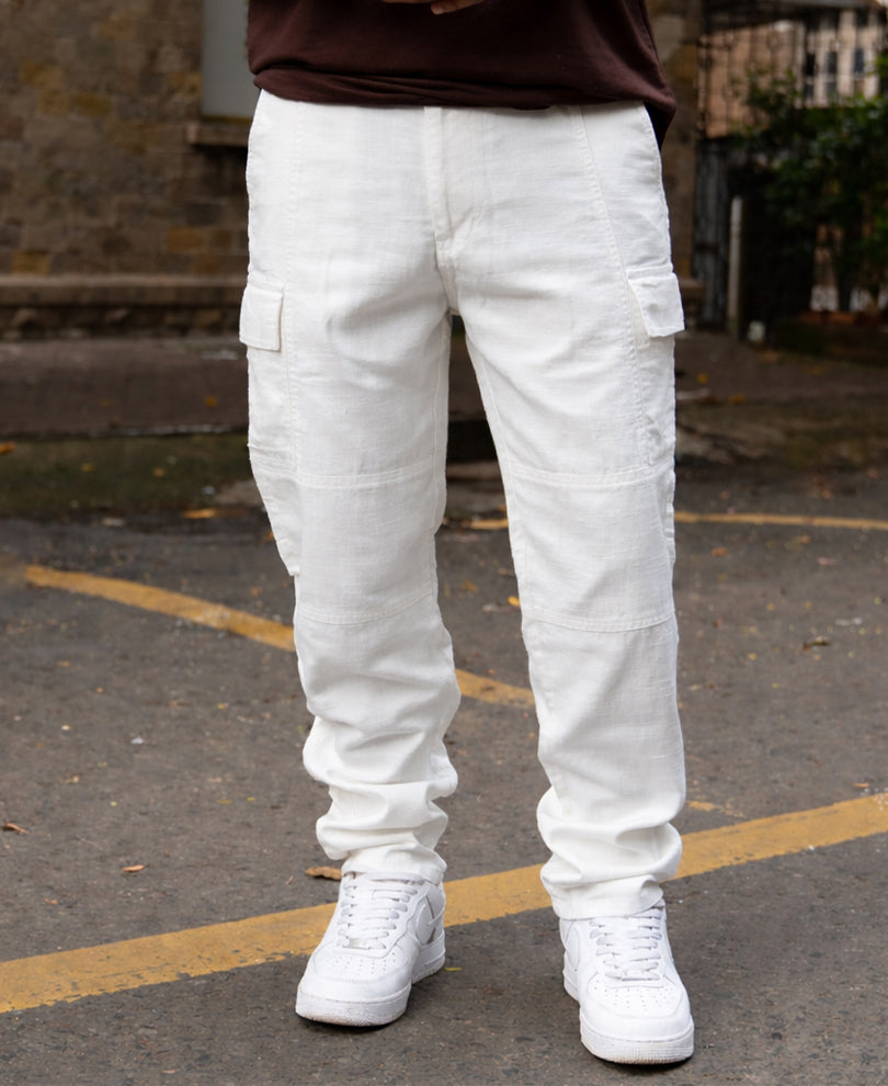 White Cotton Cargo Pant.