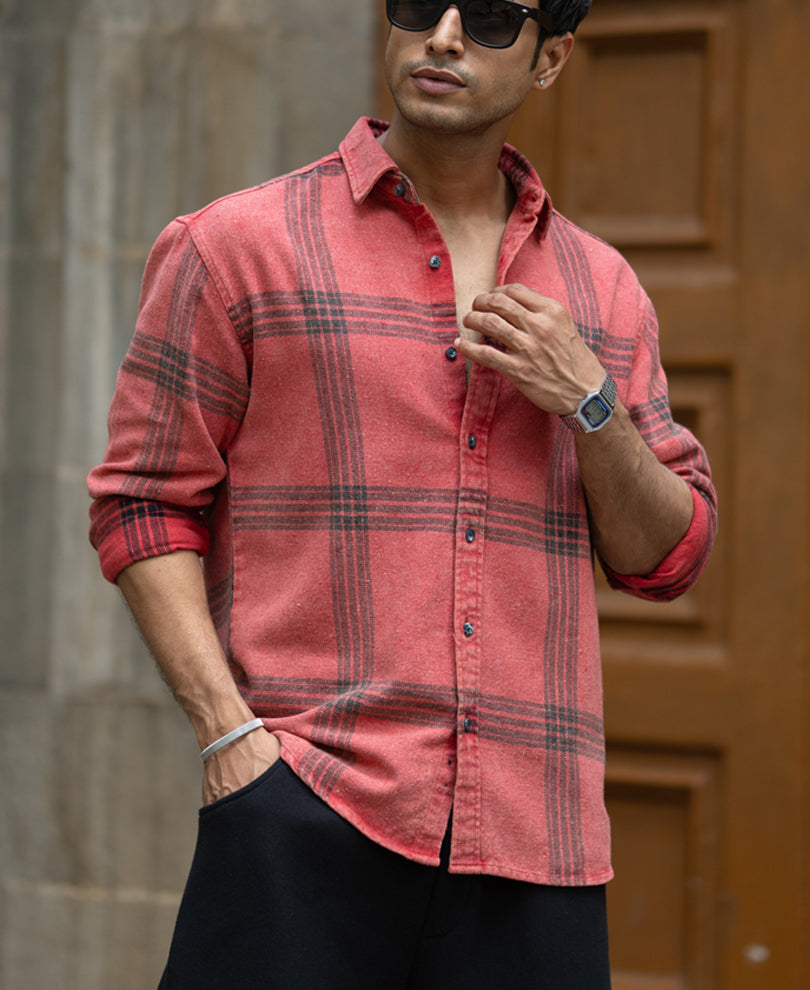 Red Washed Checks Shirt.