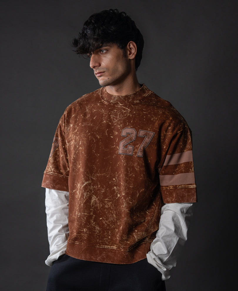 Brown Washed Graphic Oversized T-Shirt.