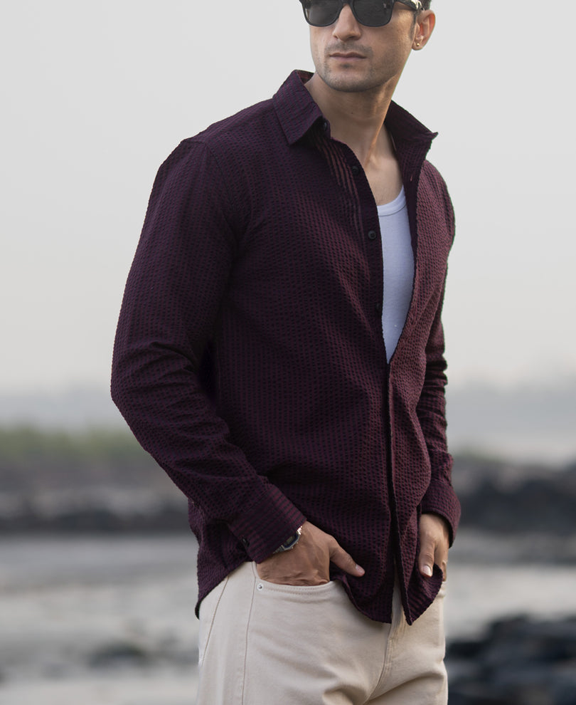 Wine Structured Striped Shirt