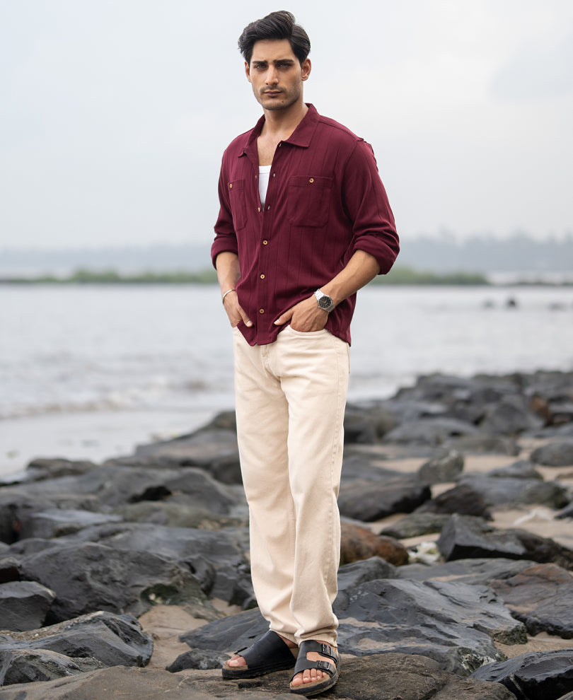 Wine Striped Knitted Shirt