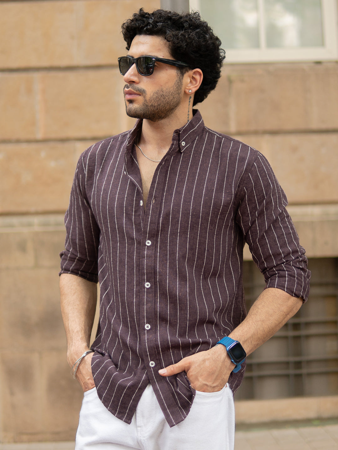 Brown Flowy Striped Shirt
