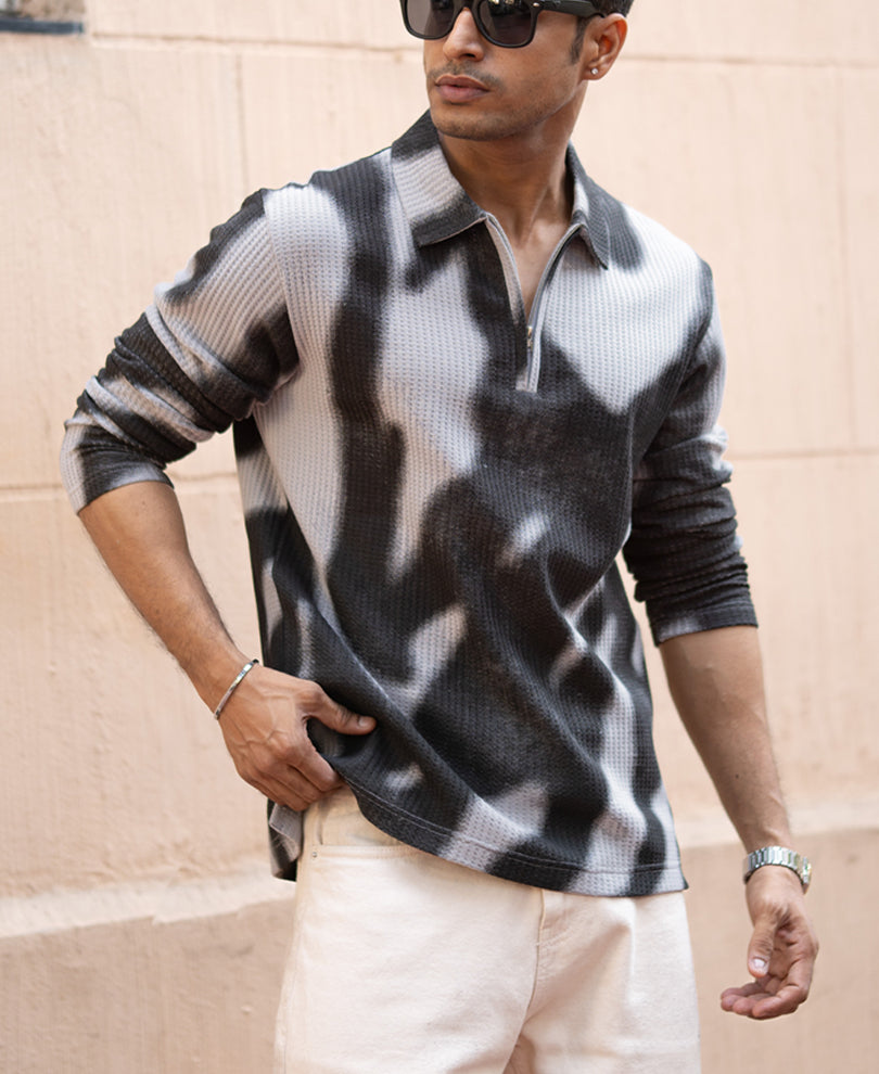 Grey Printed Structure T-Shirt