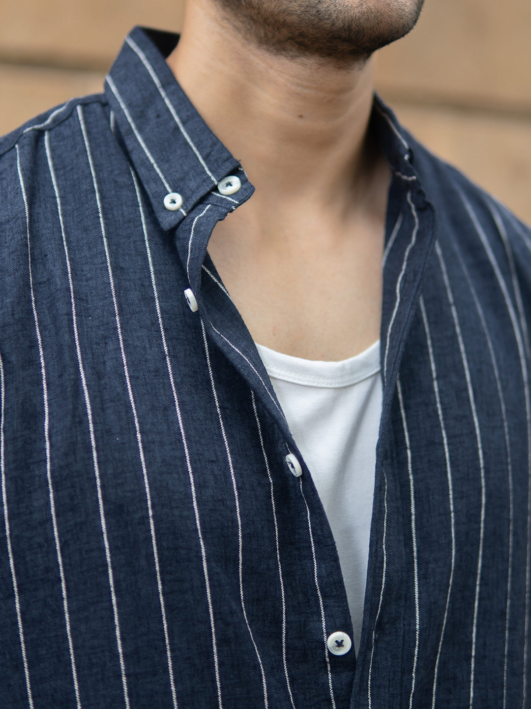 Dark Blue Flowy Striped Shirt