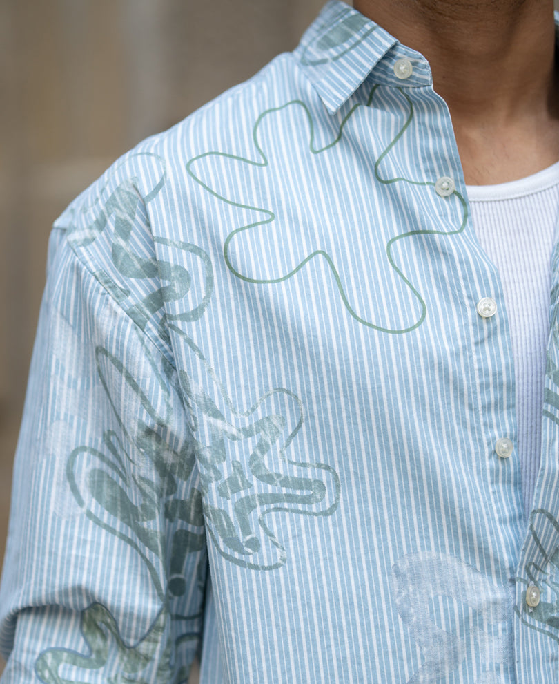 Blue Stripe Abstract Print Shirt
