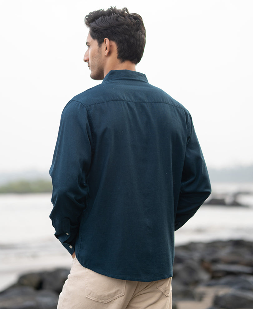 Dark Teal Linen Blend Shirt