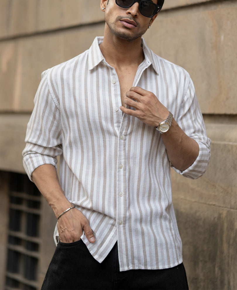 Beige Structured Stripes Shirt