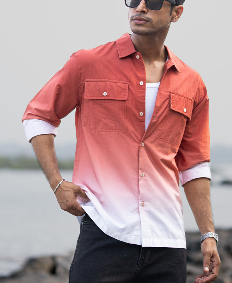Orange Rust Ombre Pocket Shirt