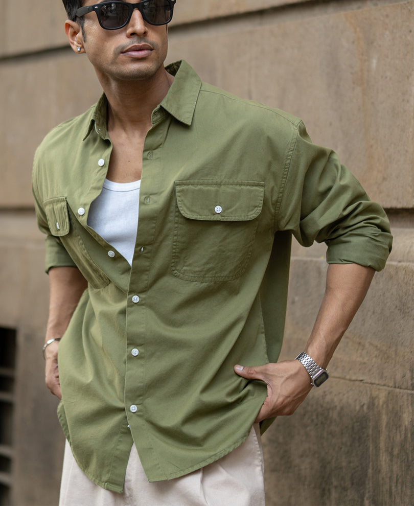 Green Double Pocket Lightweight Shirt.