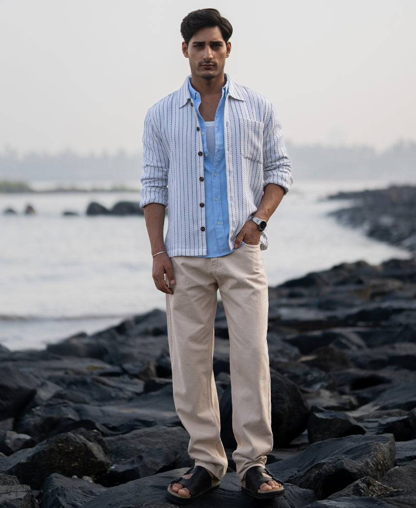 White Structure Stripe Overshirt