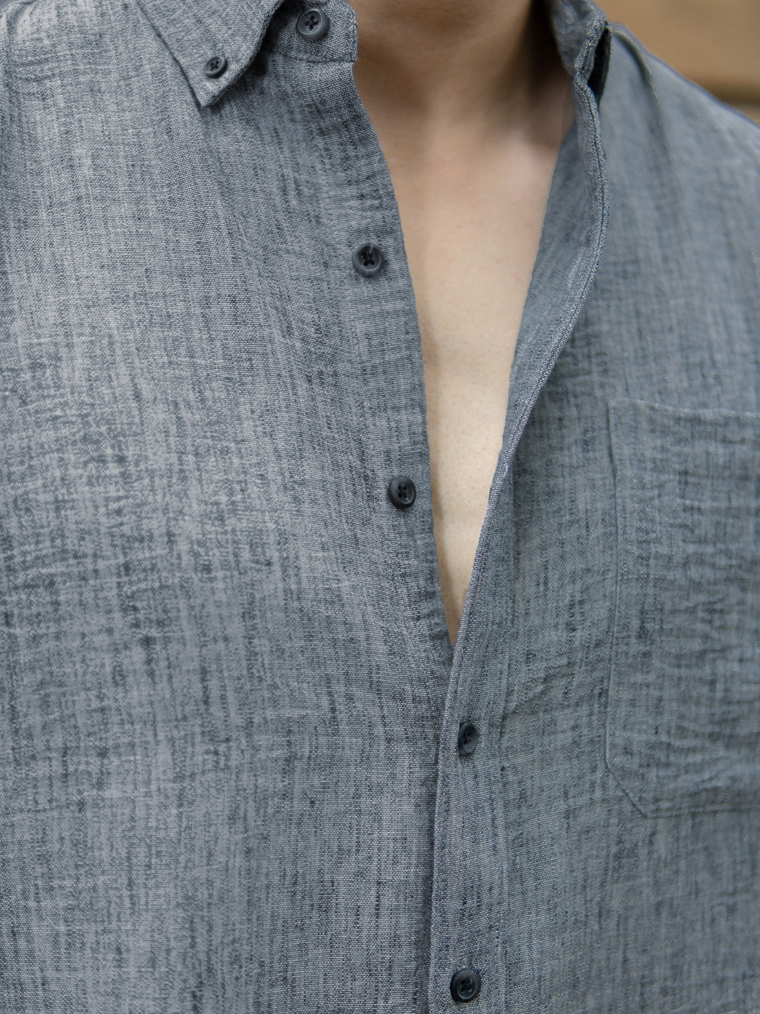 Dark Grey Slub Textured Shirt