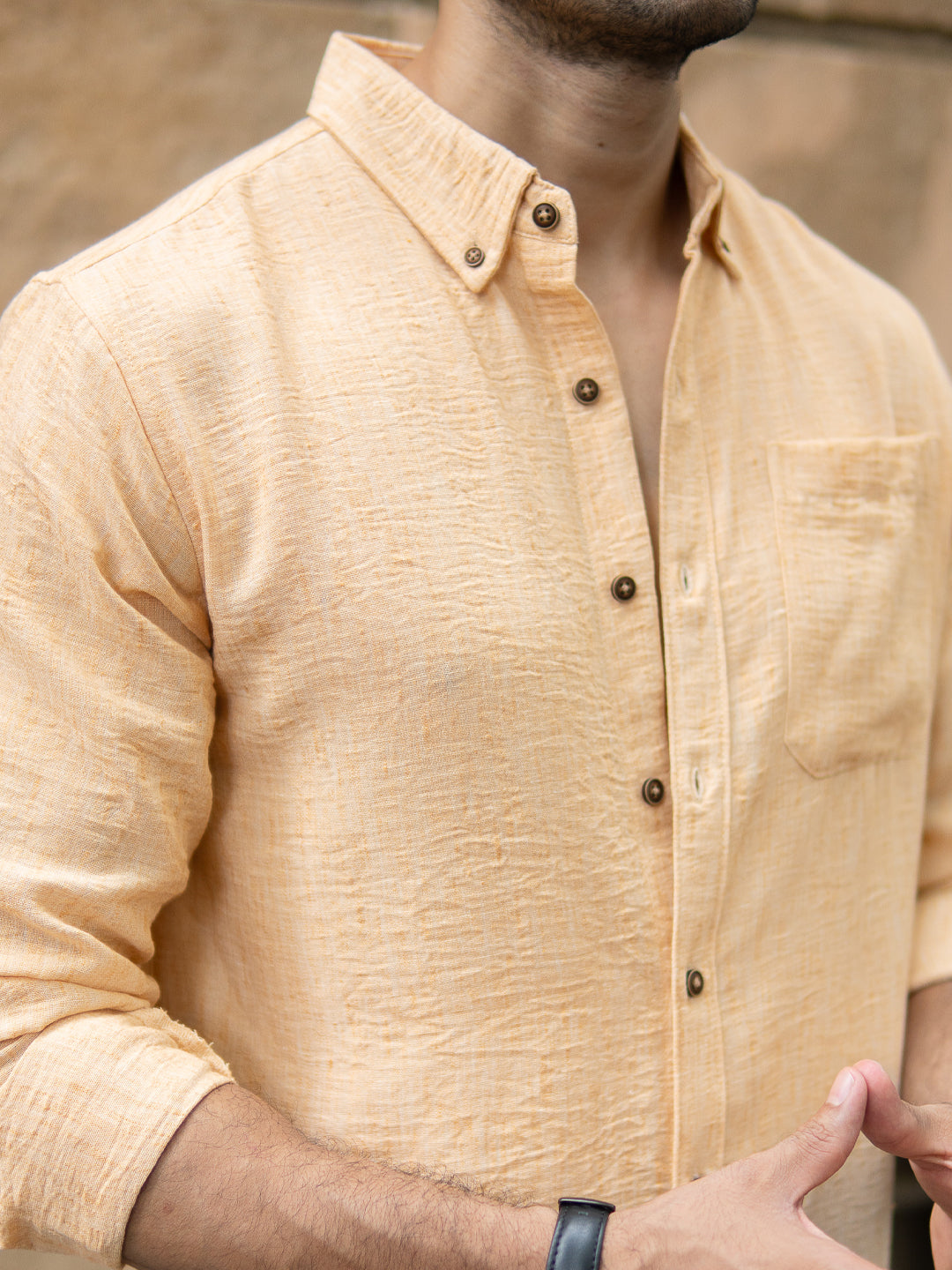 Mustard Slub Textured Shirt