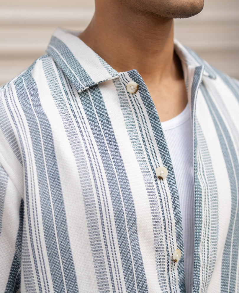Blue Structure Stripe Shirt.