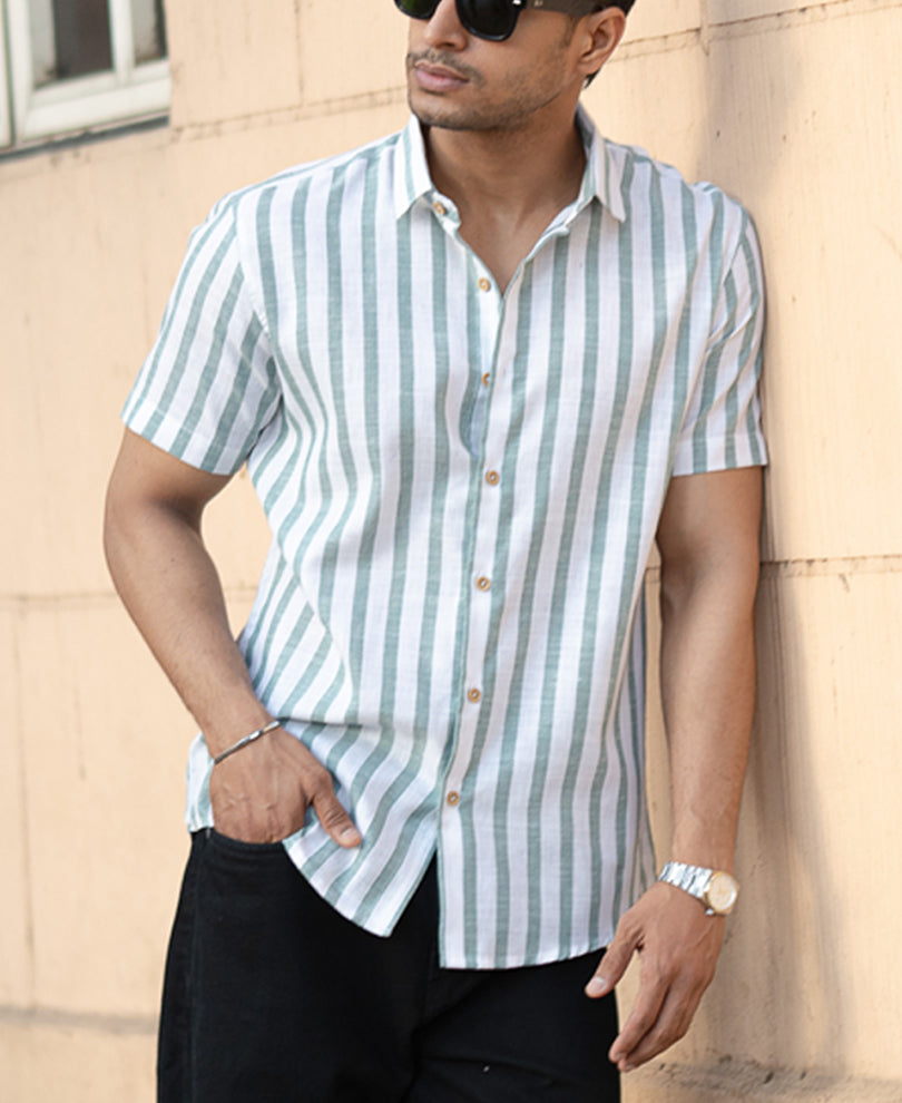 Sage Nautical Stripe Shirt.