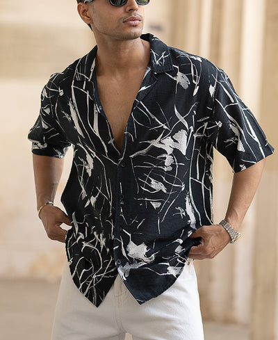 Black Abstract Flowy Shirt