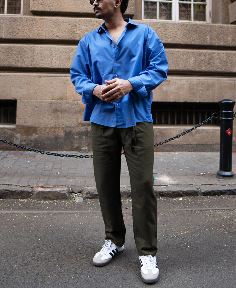 Olive Cotton Pant With Belt