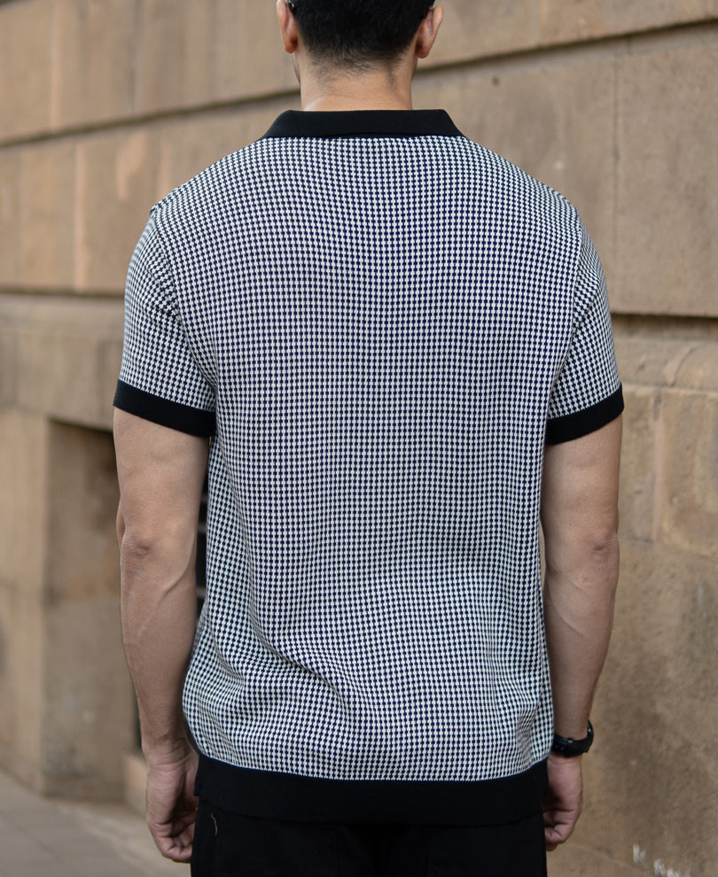 Black And White Knit Polo T-Shirt