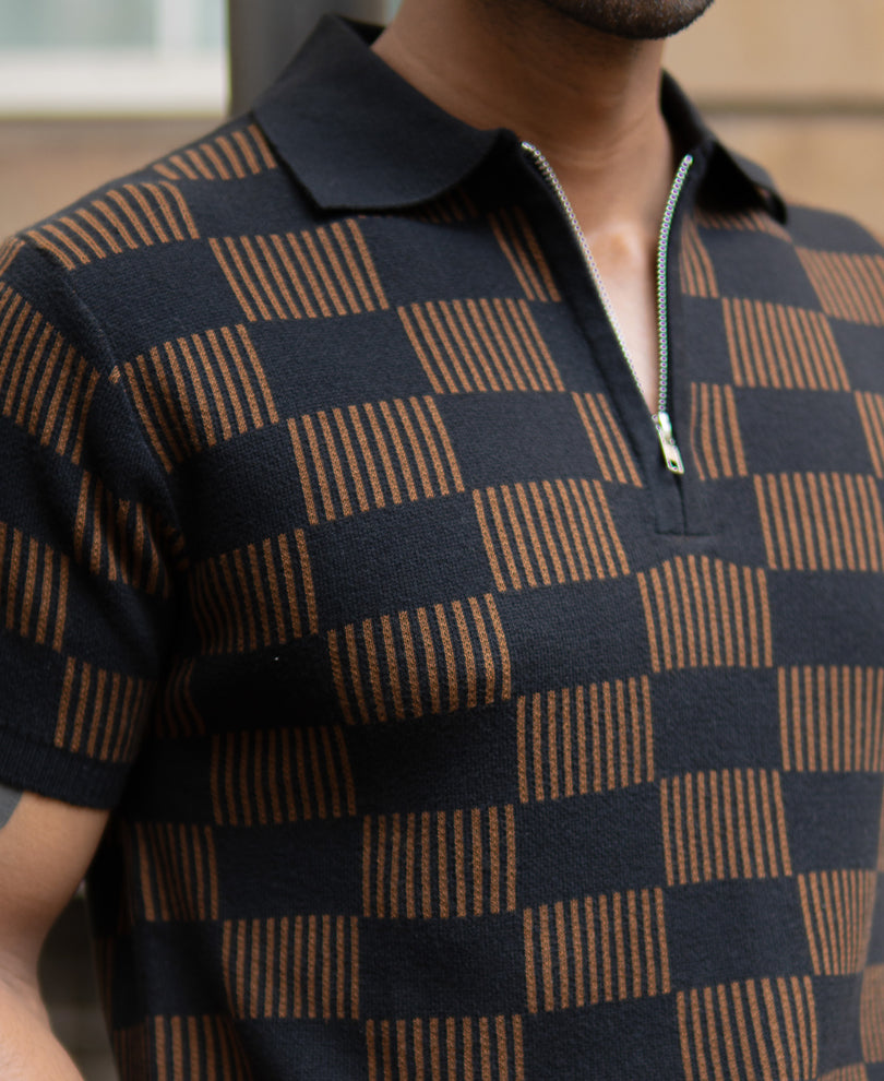 Brown And Black Jacquard Knit T-Shirt