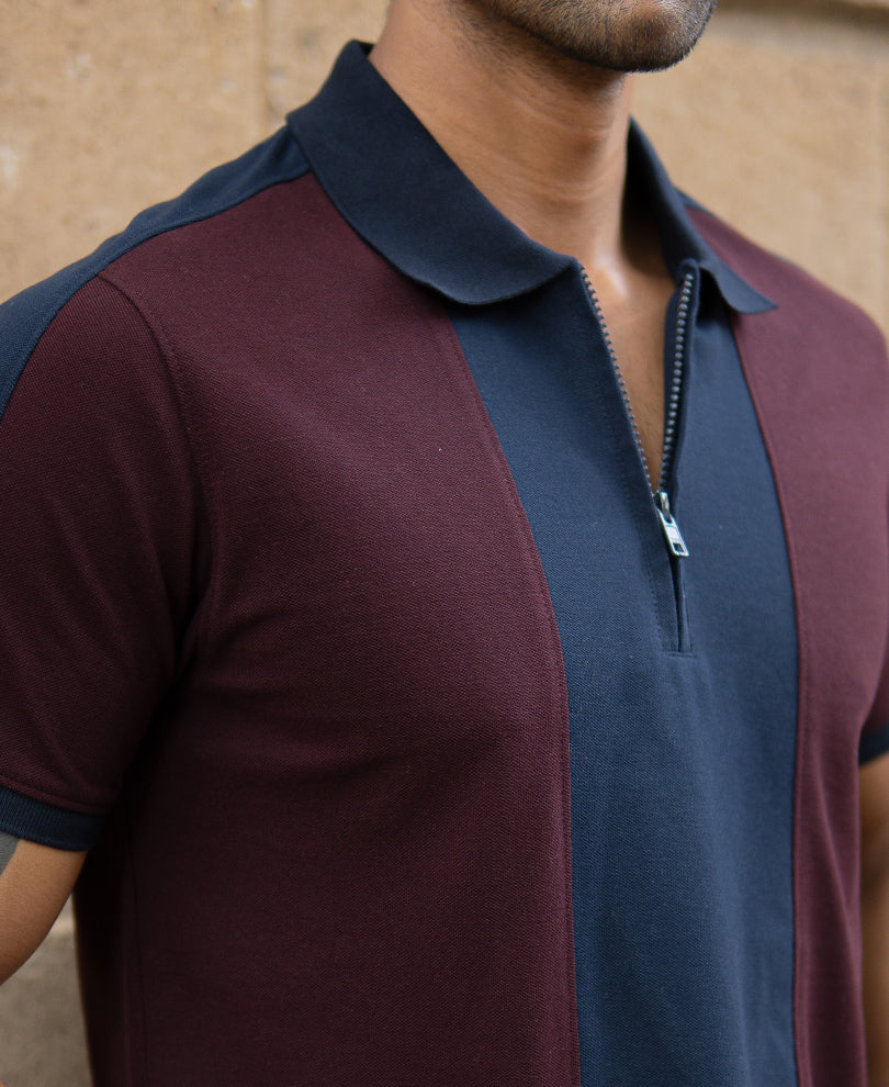Wine And Navy Panel T-Shirt