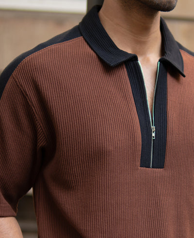 Brown And Black Colourblock T-Shirt