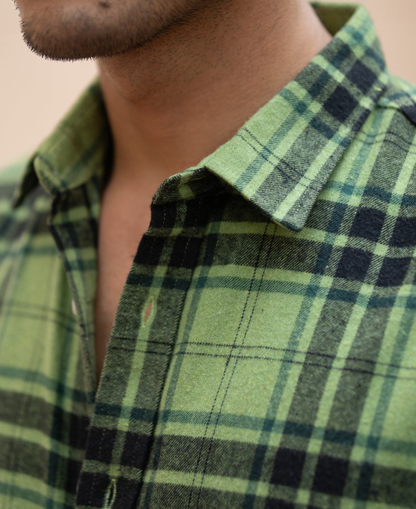Green Brushed Checks Shirt.