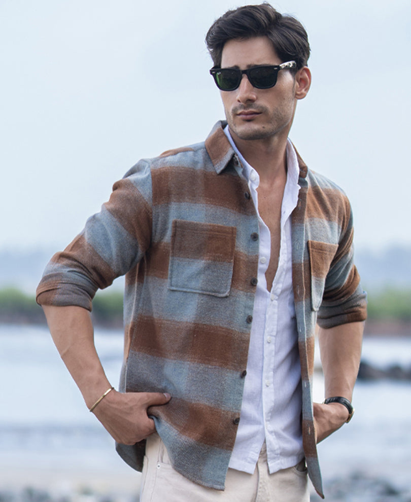 Brown Brushed Checks Shirt