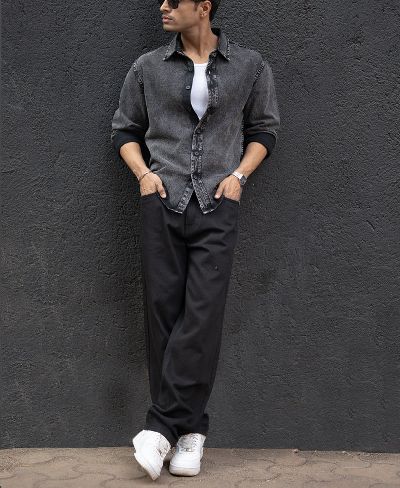 Charcoal Black Washed Denim Overshirt.