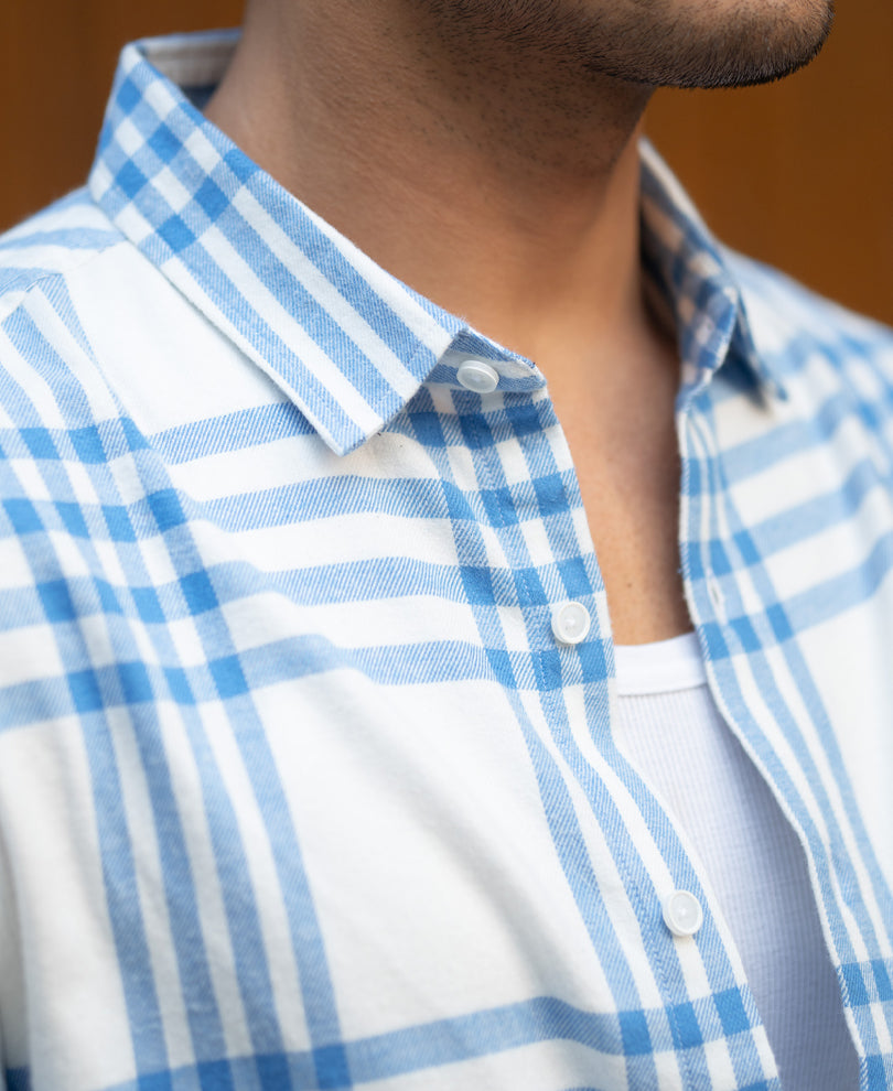 White & Royal Brushed Checks Shirt.