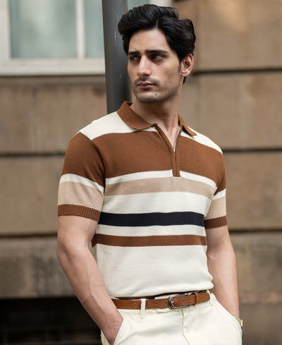 Multi Color Stripe Knit T-Shirt