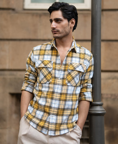 Yellow Checks Double Pocket Shirt