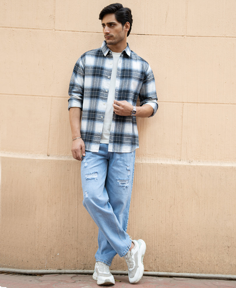 Black Lighweight Checks Shirt.