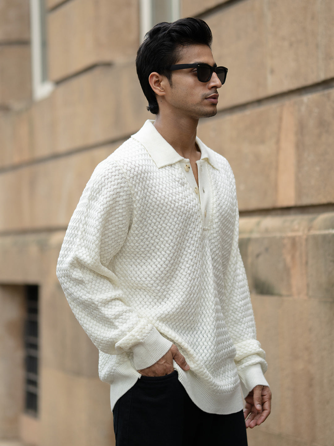 Off White Knit Polo Sweater