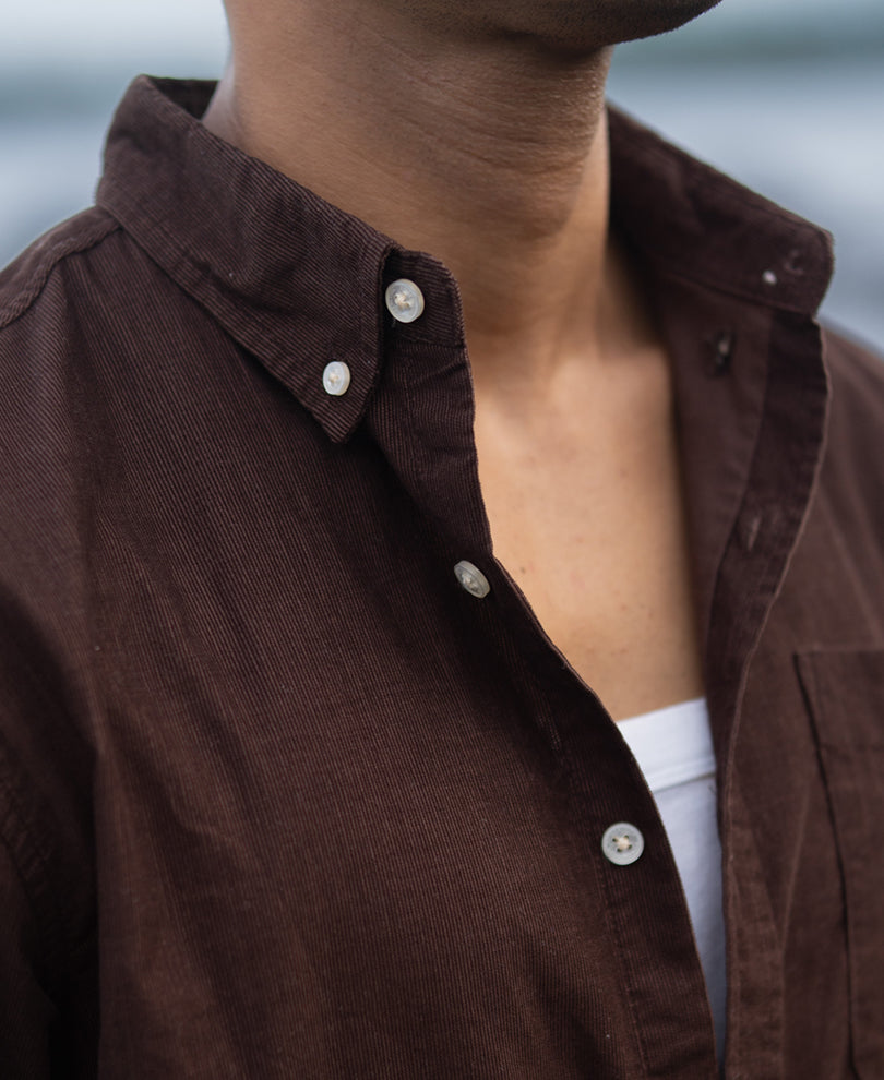Coffee Corduroy Button Down Shirt