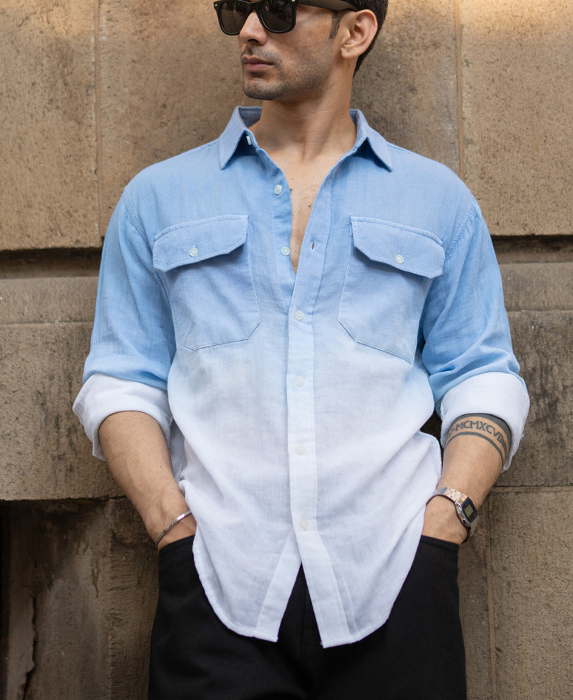 Blue Double Pocket Ombre Shirt