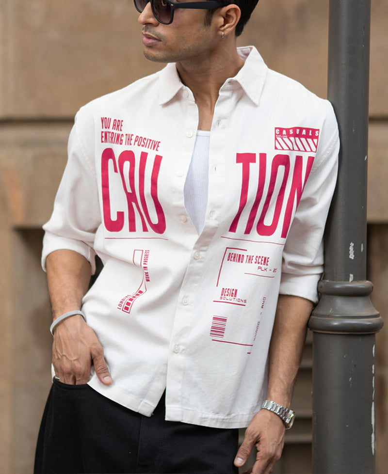 Buy Off-White Graphic Twill Shirt for Men | POWERLOOK