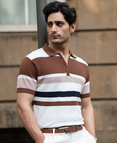 Multi Color Stripe Knit T-Shirt