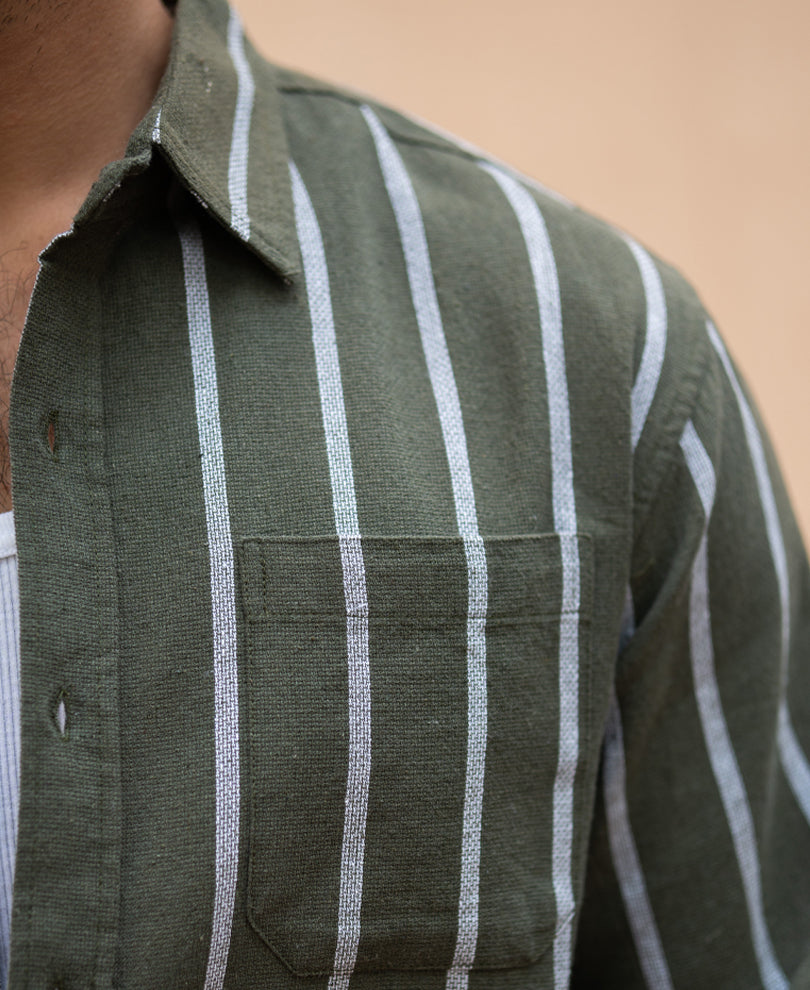 Olive Structure Stripe Shirt