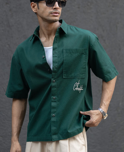 Dark Teal Embroidered Structured Shirt