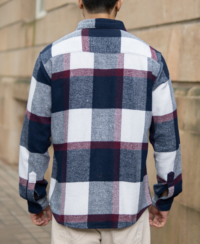 Navy And Wine Flannel Checks Shirt