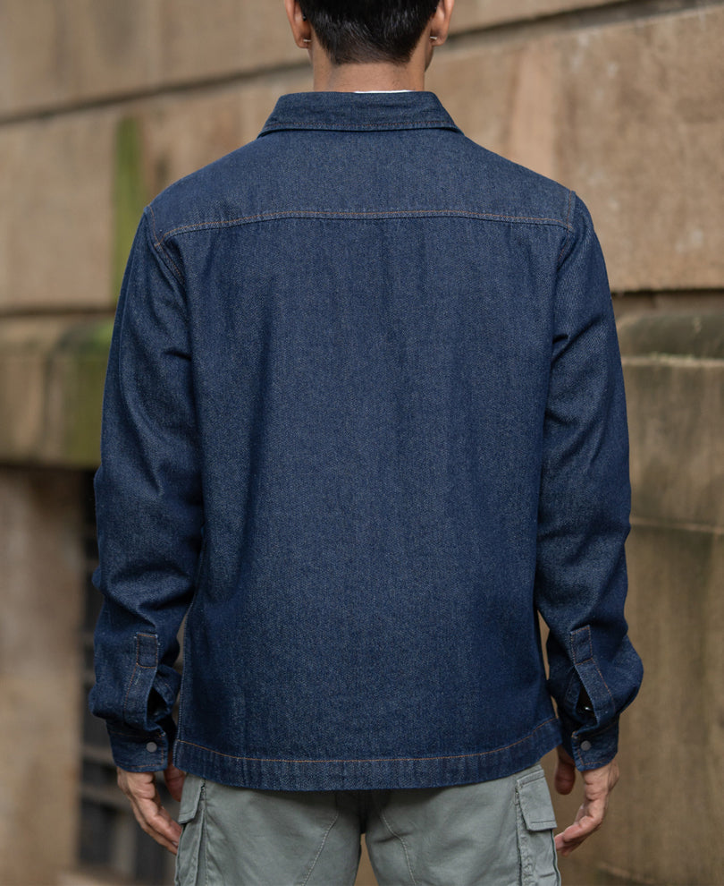 Indigo Denim Overshirt With Pockets