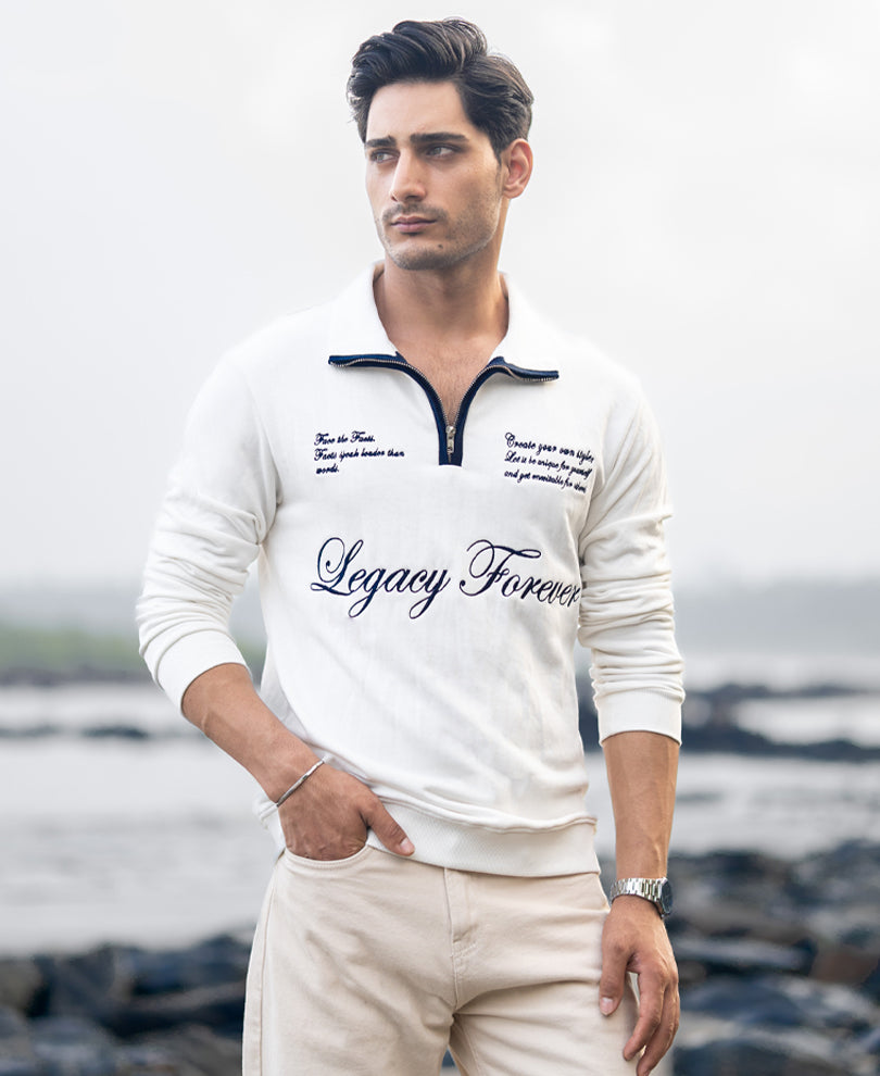 Off-White Contrast Embroidery Sweatshirt