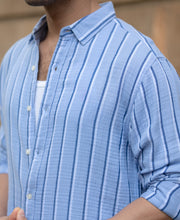 Blue Double Cloth Striped Shirt