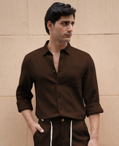 Dark Brown Linen Structured Co-Ord Set