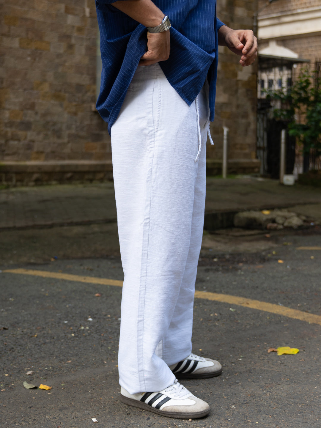 White Baggy Fit Cotton Trousers