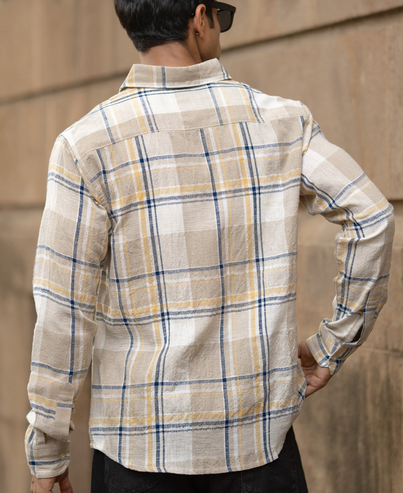 Beige Lightweight Structure Checks Shirt